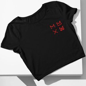 🆕Monbebe Monsta X Symbols Chest Corner Logo Fan Fitted Crop Top T-Shirt Black